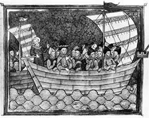 Crusade Prints: Ship Sailing With Knights, Cleric At Rud