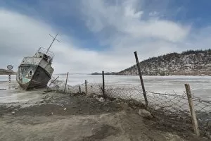 Images Dated 15th March 2015: a ship wreck stuck at the frozen ice shore