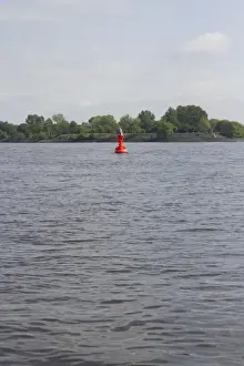 Elbe Prints: Shipping channel marker on the Elbe river, Teufelsbrueck, Hamburg, Germany, Europe