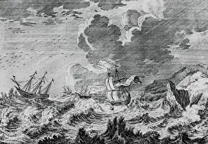 Ships in Stormy Sea