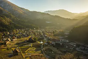 Cherry Tree Prints: Shirakawa Go (Shirakawa-go) Beautiful Panorama Aerial View of The Historic Village