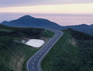 Shiretoko road in evening, Hokkaido, Japan