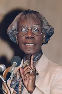 Prints of Former congresswoman Shirley Chisholm addresses the kickoff of the Smithsonian Institution Black History month a the Museum Of American History. (Photo by Bettmann Archive/Getty Images) Unbought and Unbossed: The Trailblazing Legacy of Shirley Chisholm: Shirley Chisholm