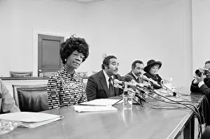 Prints of Portrait of African American politician and Congresswoman Shirley Chisholm (1924 - 2005) as she announces her candidacy for United States president, Washington, DC, January 25, 1972 Unbought and Unbossed: The Trailblazing Legacy of Shirley Chisholm: Shirley Chisholm Announces Presidential Candidacy
