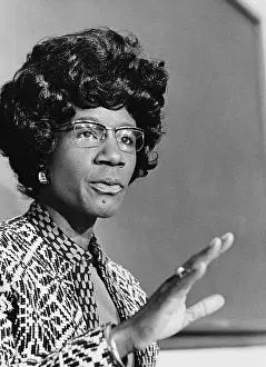 Prints of View of American politician US Representative Shirley Chisholm (1924 - 2005) speaks, during her presidential campaign, at Mills College, Oakland, California, 1972 Unbought and Unbossed: The Trailblazing Legacy of Shirley Chisholm: Shirley Chisholm Campaigns At Mills College