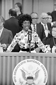 Prints of New York State Congresswoman Shirley Chisholm (1924 - 2005) smiles while speaking at the podium during the Democratic National Convention in Miami Beach, Florida, July 12, 1972 Unbought and Unbossed: The Trailblazing Legacy of Shirley Chisholm: Shirley Chisholm At The Democratic National Convention