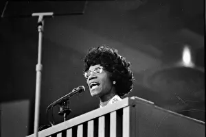 Prints of African American educator and U.S. Congresswoman Shirley Chisholm speaks at a podium at the Democratic National Convention, Miami Beach, Florida, July 1972. (Photo by Pictorial Parade/Getty Images) Unbought and Unbossed: The Trailblazing Legacy of Shirley Chisholm: Shirley Chisholm At Democratic National Convention