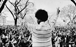 Prints of US congresswoman Shirley Chisholm gives the peace sign to a crowd of protestors as she speaks to veterans on the Washington Mall, Washington, DC, April 1971 Unbought and Unbossed: The Trailblazing Legacy of Shirley Chisholm: Shirley Chisholm At Protest