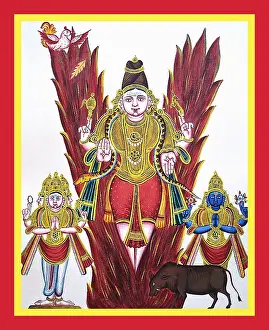 Beads Prints: Shiva emerging from a pillar of fire having split it apart