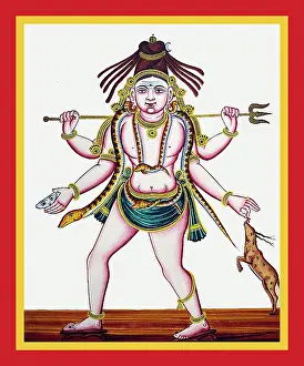 Trident Prints: Shiva is feeding a gazelle