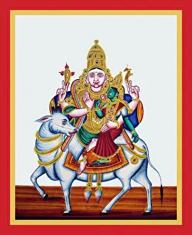 Lotus Prints: Shiva and Parviti ride on the back of Nandi