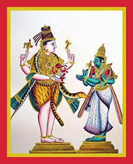 Parvati Prints: Shiva and Parviti stand on two low pithas
