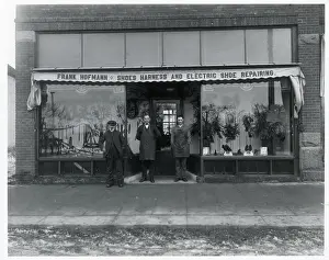 Commerce Prints: Shoe Repair Shop Exterior and Workers