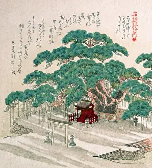 Woodblock Prints: Shrine under a big tree