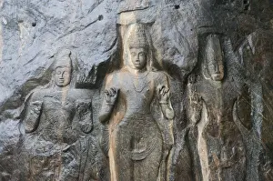 Stefan Auth Travel Photography Prints: Shrine of Mahayana Buddhism, three old Buddha statues as rock reliefs