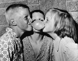 San Rafael Prints: Siblings Blowing Bubble Gum Bubbles
