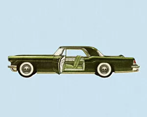 Vintage Car Illustrations Gallery: Sideview of A Green Vintage Car
