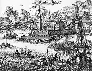 Images Dated 11th March 2018: Siege of Candia, today Heraklion, on Crete by the Turks 1669, copper engraving