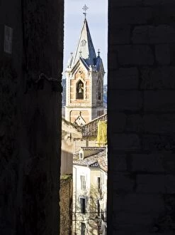 Images Dated 7th February 2016: Sight of the Tower of the church of the Salvador in Cuenca, from inside an alley