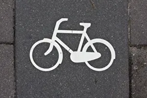 Bicycle Prints: Sign for a cycle path, Amsterdam, Holland, Netherlands, Europe