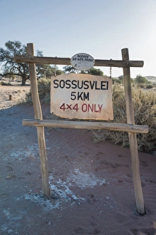 Images Dated 2nd September 2012: Sign on sand track 4x4 only, Sossusvlei, Namib-Skeleton Coast National Park, Namibia