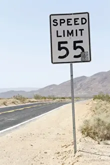 Traffic Prints: Sign, Speed Limit 55, on Calico Road, California, USA