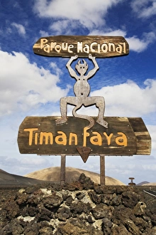 Board Gallery: Sign for Timanfaya National Park, Lanzarote, Canary Islands, Spain, Europe