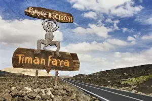 Signs Prints: Sign for Timanfaya National Park, Lanzarote, Canary Islands, Spain, Europe