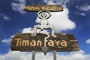 Signs Prints: Sign for Timanfaya National Park, Lanzarote, Canary Islands, Spain, Europe