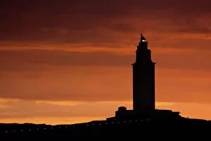 Atlantic Ocean Gallery: Silhouette of Hercules Tower at orange sunset