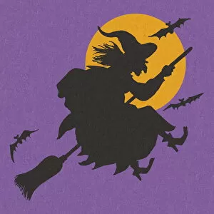 Images Dated 24th October 2012: Silhouette of a Witch Flying on a Broomstick