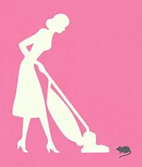 Images Dated 10th April 2013: Silhouette of Woman Vacuuming With Mouse