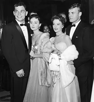 Prints of 1955, American actors (left to right) Larry Pennell, Marla English, Natalie Wood (1938 - 1981), and Tab Hunter pose together at the premiere of director Gordon Douglas's film Sincerely Yours' Grace, Glamour & Timeless Elegance: Sincerely Yours