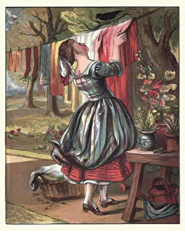 Images Dated 9th March 2018: Sing a Song of Sixpence, Maid Hanging out the clothes