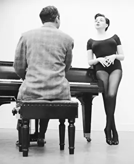Leotard Prints: Singer Judy Garland Rehearsing with Composer Leonard Pennario