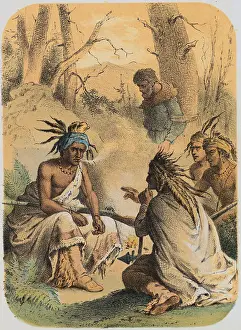 Sioux Indians Conversing with Prisoner Tied to Tree