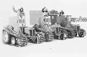 South Pole Prints: Sir Edmund Hillary and Others Waving from Tractors