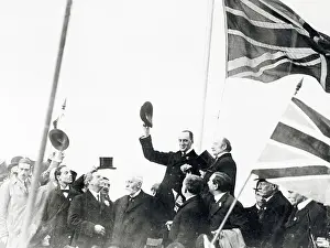 Protester Prints: Sir Edward Carson Standing Near Flag Pole with Demonstrators