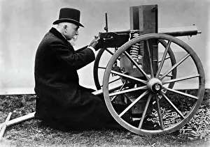 Inventor Prints: Sir Hiram Maxim with his Maxim Machine Gun