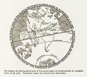 Sir Martin Behaimas Globe of the American Continent Engraving, 1492