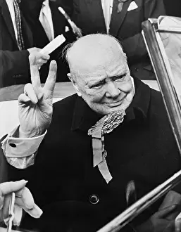 sir Winston Churchill Displaying Victory Sign