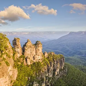 Wood Prints: Three Sisters rock formation at Katoomba in the Blue Mountains