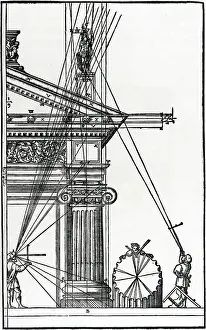 Sixteenth Century Woodcut of Engineers Surveying a Classical Building