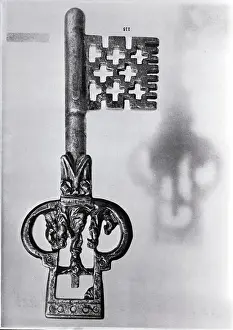 Catholic Prints: Skeleton Key W/Crucifixion On Handle