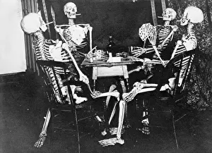 Card Playing Prints: Skeletons Smoking While Playing Bridge