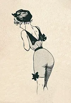Belle Epoque Prints: Sketch beautiful young woman bathing costume