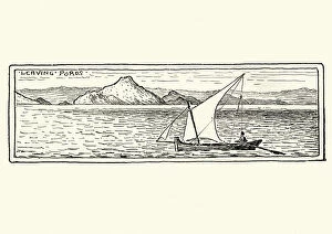Images Dated 10th August 2018: Sketch of Lateen Sail boat, Poros, Greece, 19th Century