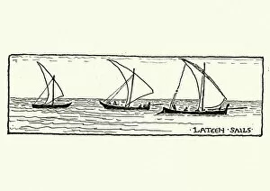 Images Dated 10th August 2018: Sketch of Lateen Sail boats, Greece, 19th Century, Walter Crane