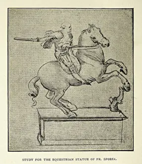 Prints of Vintage illustration, After the sketch by Leonardo da Vinci, Study for the equestrian statue of Fr. Sforza, Early renaissance art Leonardo Da Vinci (1452-1519) Prints: After the sketch by Leonardo da Vinci