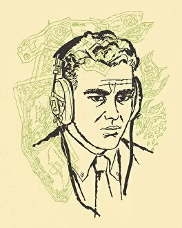 Sketch of a Man with Earphones